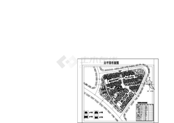 规划用地面积13032平方米小区规划总平面布置图1张 含住宅区综合技术经济指标cad图-图一