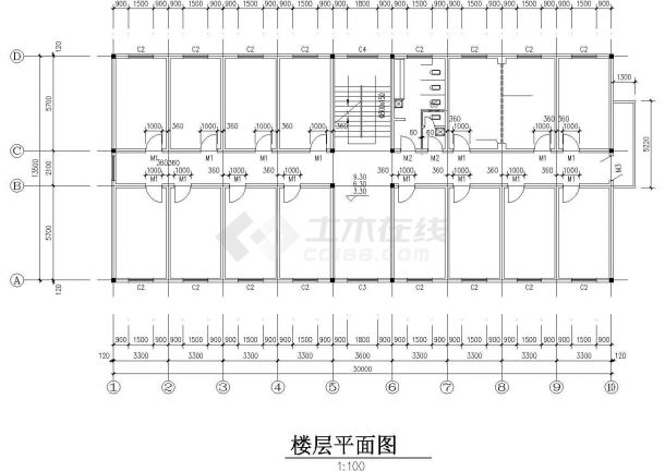 芜湖市马仁山路某单位4层宿舍楼全套建筑设计CAD图纸-图二