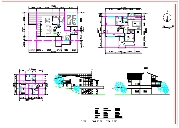 某二层山地别墅建筑方案cad设计图（289平方米、南入口）