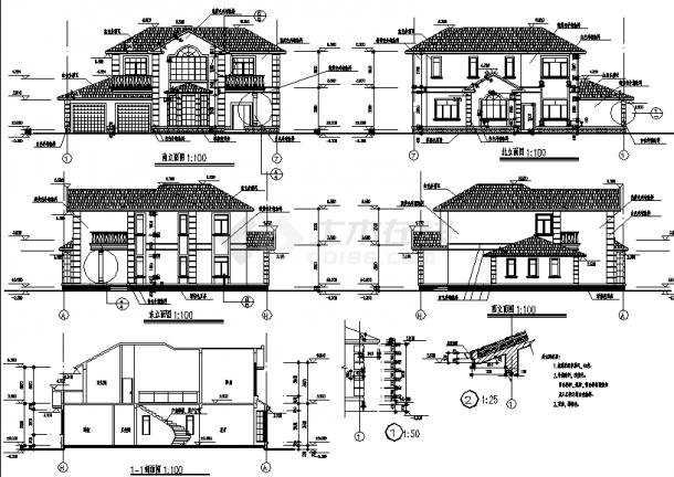 三套特色花园别墅住宅楼建筑设计施工cad图纸（含说明）-图二