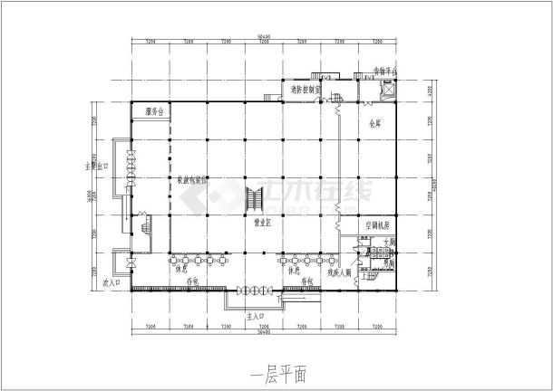 某长50.4米宽40.2米三层超市建筑设计图CAD无屋顶平面-图一