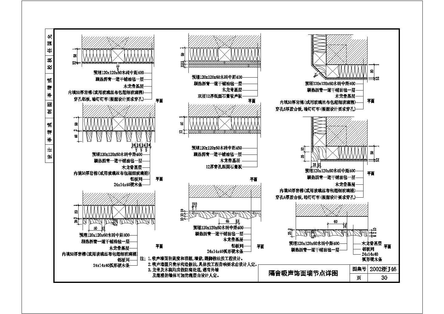 某隔音吸声饰面墙节点CAD大样详图