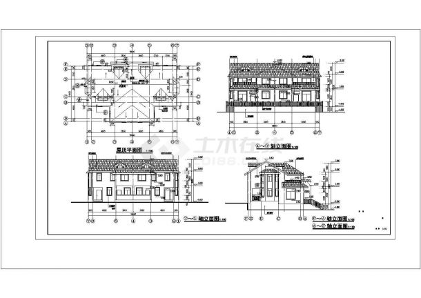 二层框架结构双拼别墅设计cad图（长18.8宽11.6m）-图二