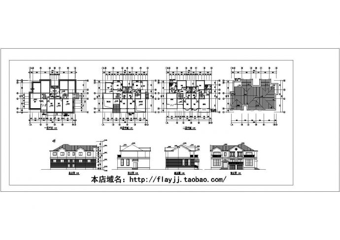 二层带夹层双拼别墅设计cad图（长19.44宽13.62m）_图1