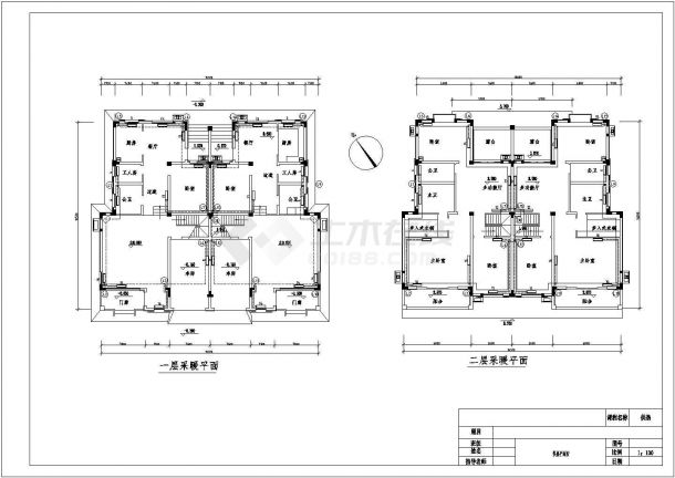 某2层双拼别墅供热课程cad图纸设计（长19.2米 宽16.5米）（含设计说明）-图二