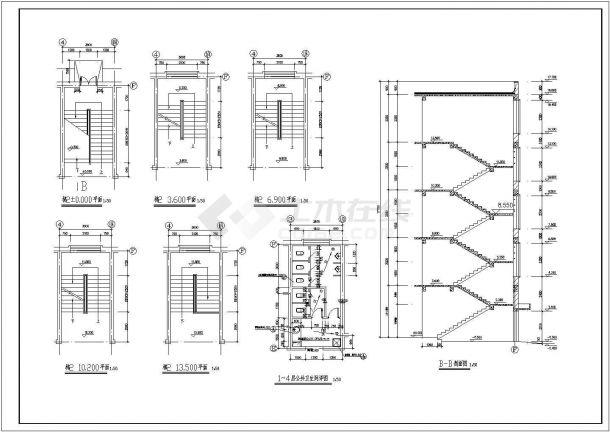 办公楼设计_某三层框架结构小型办公楼设计cad建筑方案图（标注详细）-图二