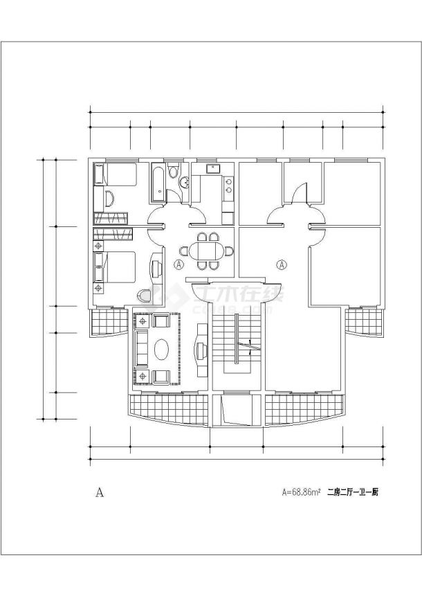 怡馨花园多层住宅楼户型设计cad平面方案图纸（甲级院设计）-图一