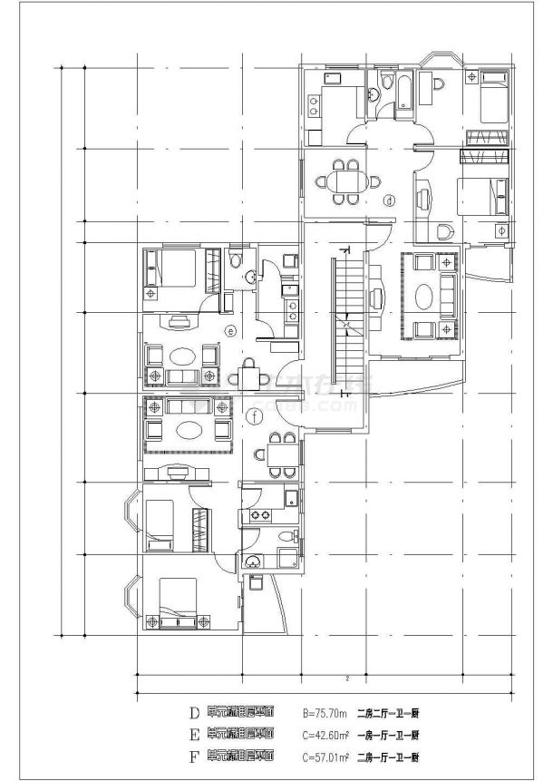 怡馨花园多层住宅楼户型设计cad平面方案图纸（甲级院设计）-图二