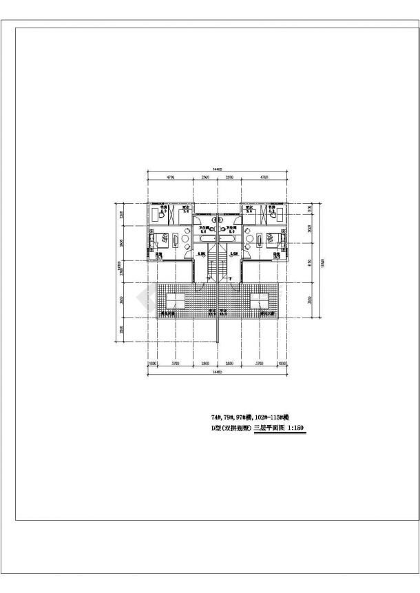 三层D型双拼别墅住宅建筑设计施工cad图纸，共六张-图二