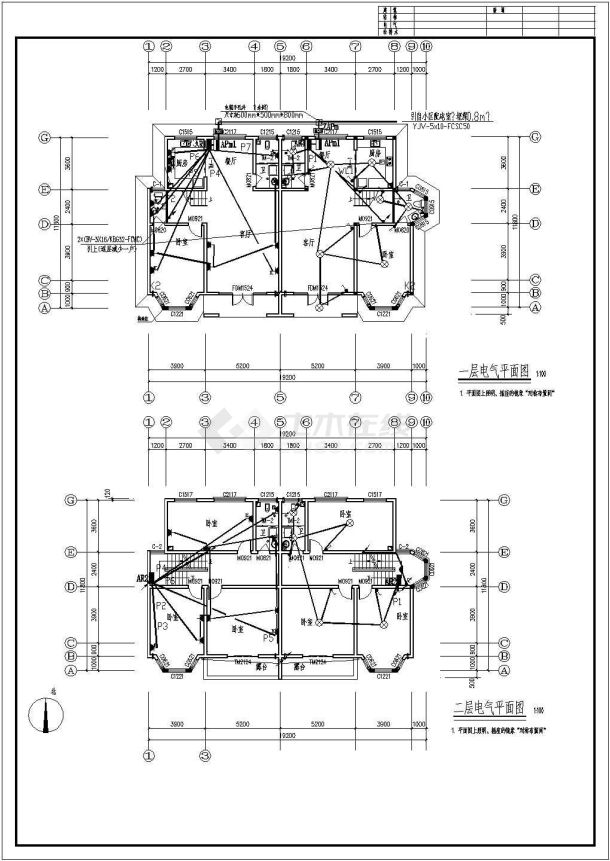 某597平方米三层双拼别墅电气节能设计cad图纸（长19.2米 宽11.8米 ）-图二