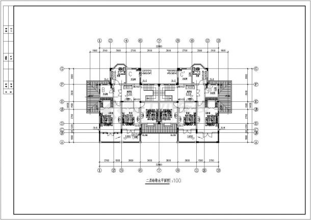 某地下1地上2层双拼别墅给排水cad图纸（长22.8米 宽18.6米）-图二