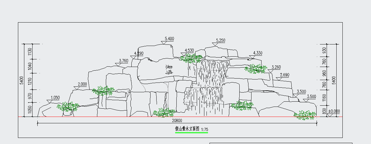 某地假山跌水施工详图CAD图纸