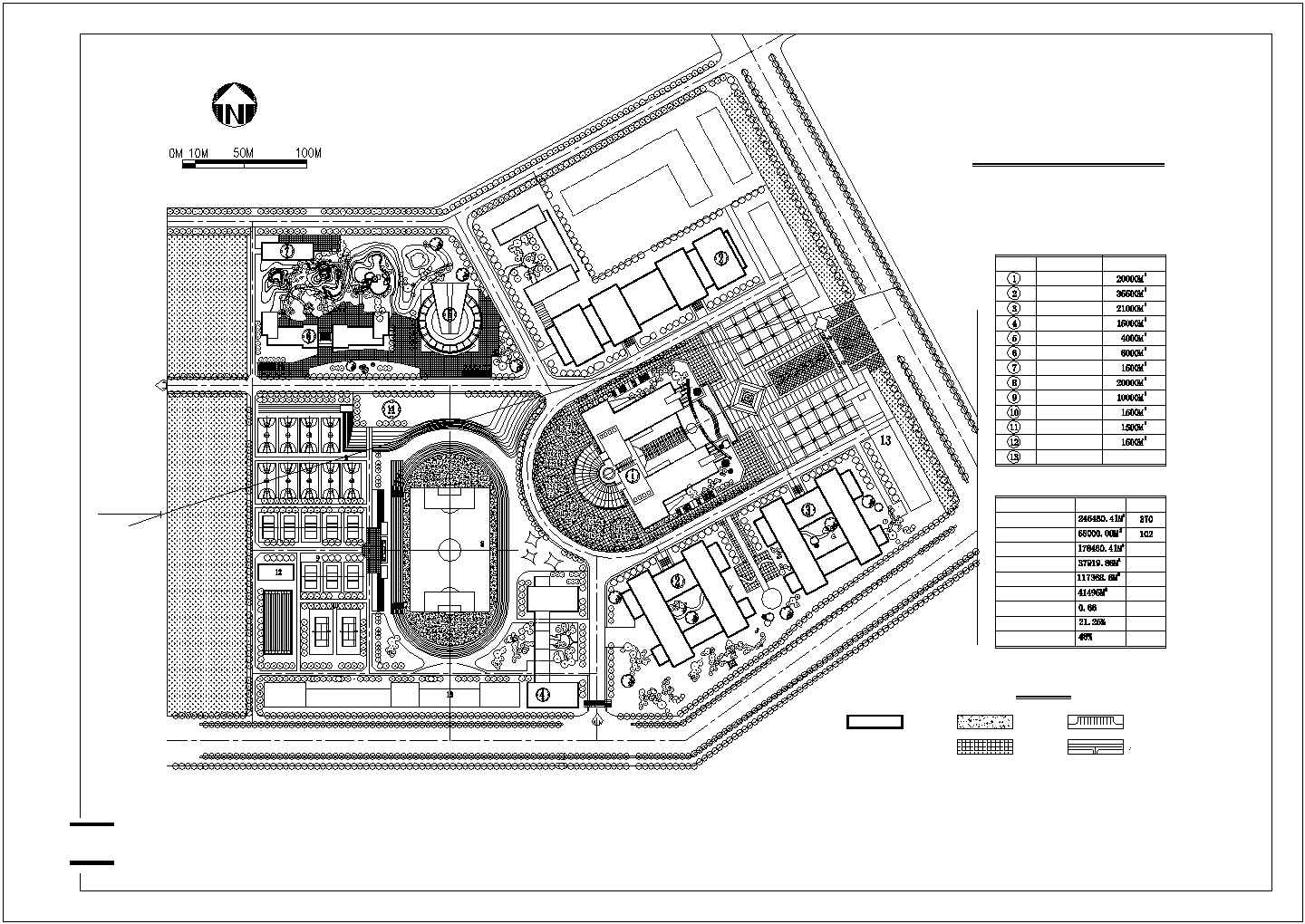 某大学总体规划方案图建筑施工全套完整大样图CAD图纸