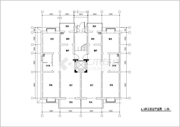 某框架结构带电梯小高层户型集全套完整大样图CAD图纸【1楼梯1电梯1户[2户] 2室2厅】-图一