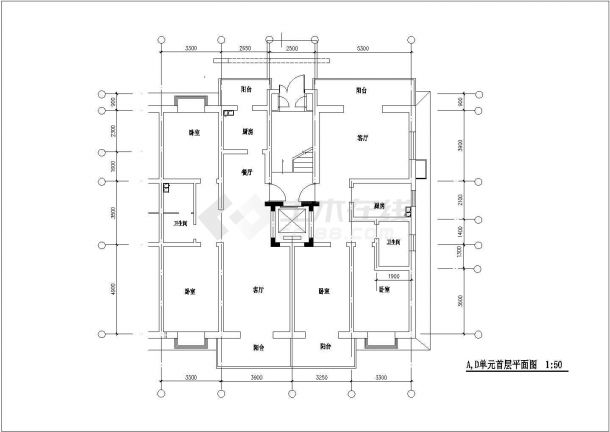 某框架结构带电梯小高层户型集全套完整大样图CAD图纸【1楼梯1电梯1户[2户] 2室2厅】-图二