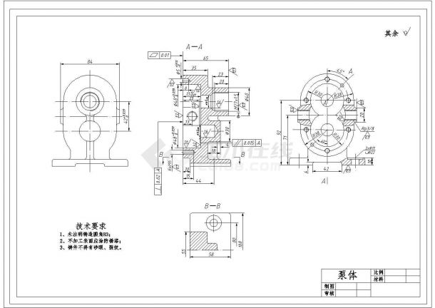 某泵体CAD构造平立面设计图纸-图一