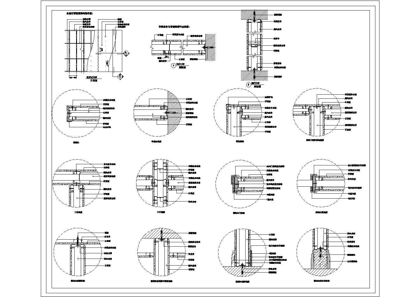 某单层石膏板隔墙系统CAD设计节点图