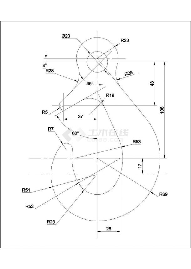 某吊钩CAD大样平立面施工图纸-图一