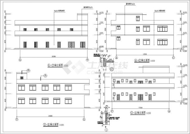 徐州市某实验中学2层学生宿舍楼全套建筑设计CAD图纸-图二