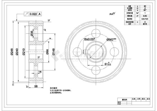 某圆柱齿轮CAD平立剖面施工图纸-图一