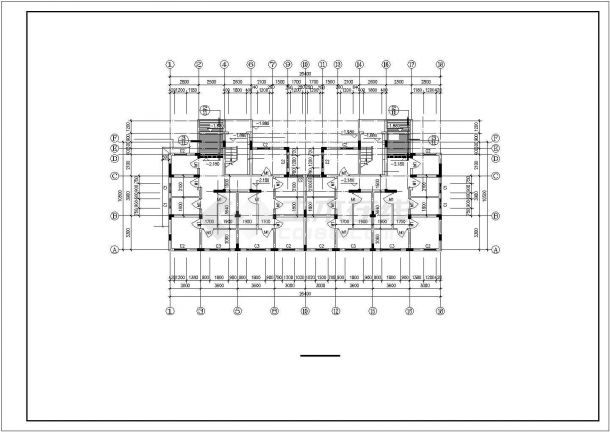 长26.4米 宽10.5米 六层二单元2户对称户型框架结构住宅全套完整大样图CAD图纸-图一