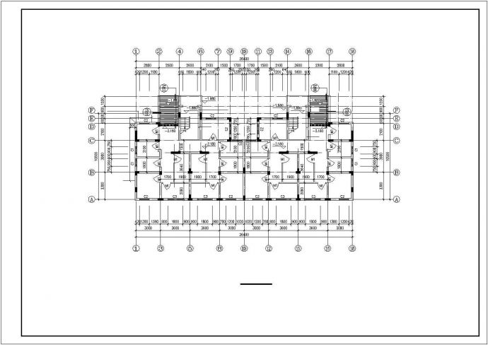 长26.4米 宽10.5米 六层二单元2户对称户型框架结构住宅全套完整大样图CAD图纸_图1
