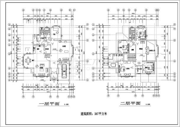 某高级别墅建筑施工图全套建筑平立面CAD图纸-图二