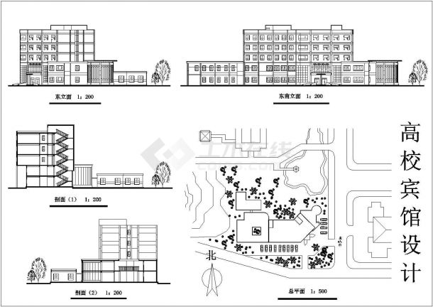  A college hotel design scheme detailed design and construction of a full set of building plane and elevation CAD drawings - Figure 1