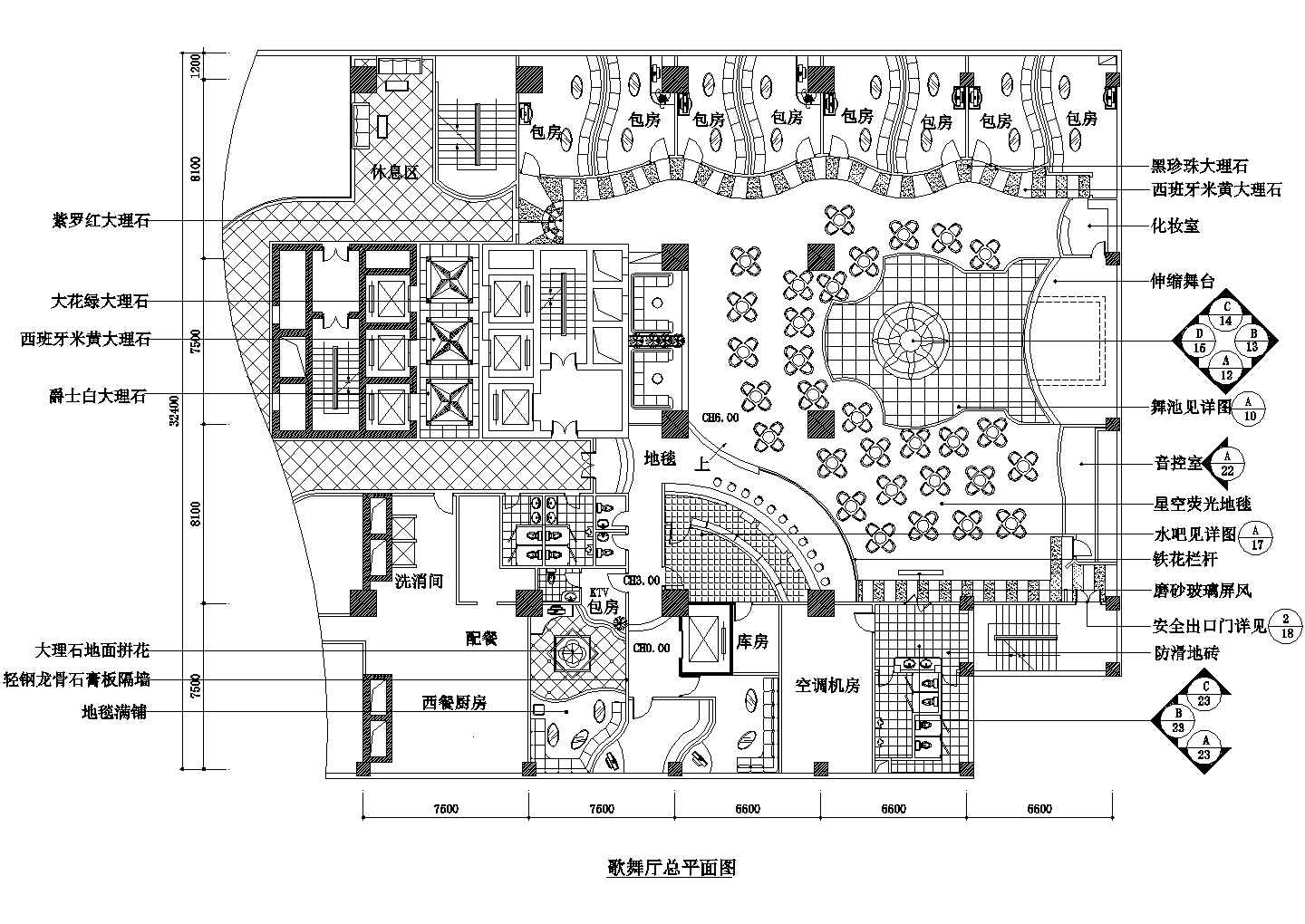 某歌舞厅设计方案详细设计施工全套建筑平立面CAD图纸