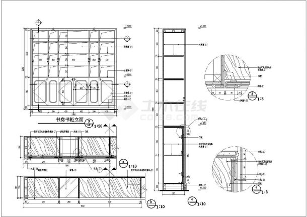某别墅书房书柜CAD平面构造设计详图-图一