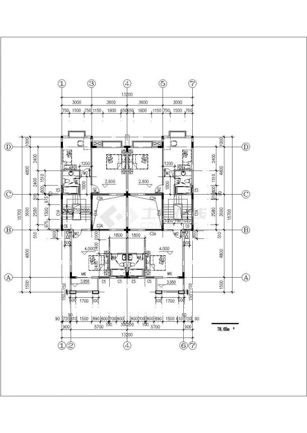 3层总199.3平米小型豪华双拼别墅设计cad图【平立剖】-图二