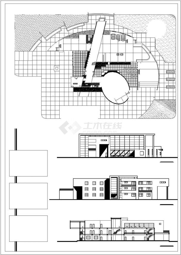 某大学2层活动中心设计方案图CAD-图一