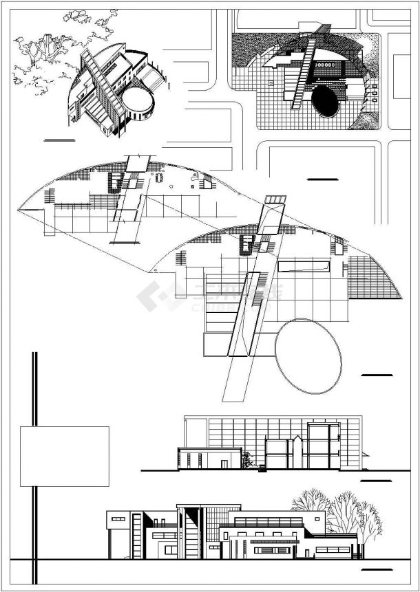 某大学2层活动中心设计方案图CAD-图二
