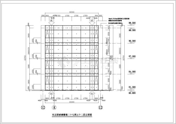 某玻璃幕墙CAD构造完整设计立面图-图二