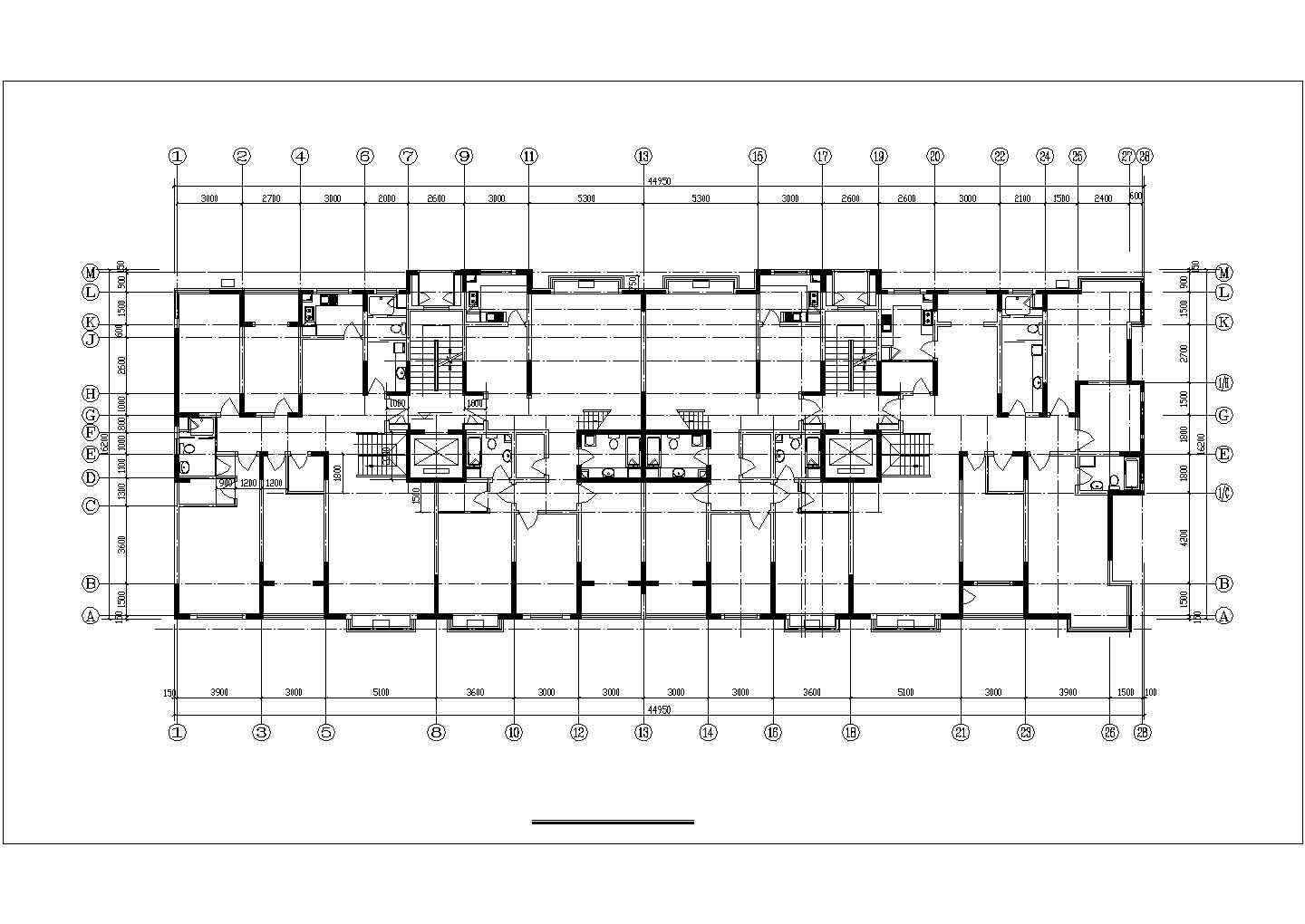 长44.95米 宽16.2米 9层阁楼2单元每单元2户钢结构住宅楼设计图全套完整大样图CAD图纸