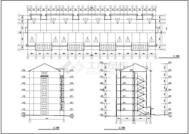 长55.2米 宽14.7米 七层经典住宅钢结构四单元对称户型全套完整大样图CAD图纸-图一