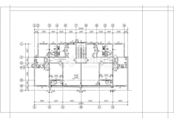 120至140平米钢结构全套完整大样图CAD图纸户型【1梯2户每户120至130平米2个 130至140平米3个】-图二