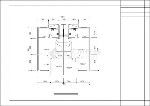 90至100平米的建筑设计CAD平面图大样图施工图纸【1梯2户共5种设计 每户90至100平米之间】-图一