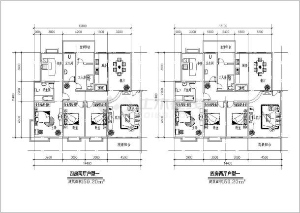 经典多层住宅楼户型设计cad建筑平面方案图集（甲级院设计）-图二