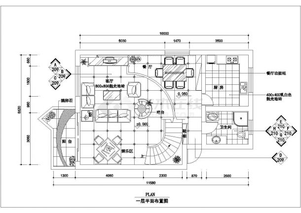 跃层户型经典全套装修cad施工图-图一