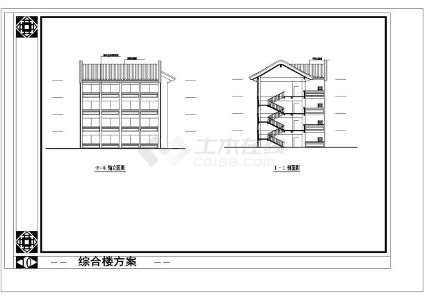 川南民居风格教学楼建筑施工cad图纸-图二