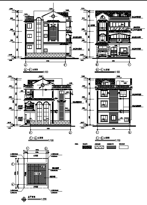 三套精巧型别墅住宅楼建筑设计施工cad图纸（含说明）-图一