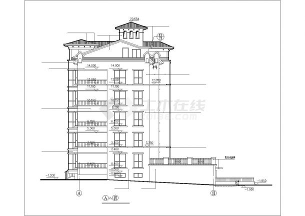 衡水市阳湖花园小区5层砖混商住楼建筑设计CAD图纸（1层商用和阁楼）-图一