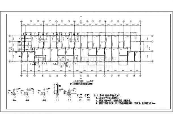 某五层坡屋面框架结构住宅楼结构CAD节点设计施工图-图二