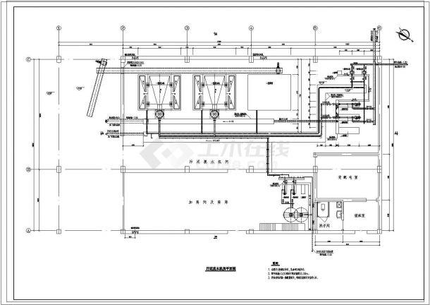 某脱水机房CAD详细构造施工设计图-图一