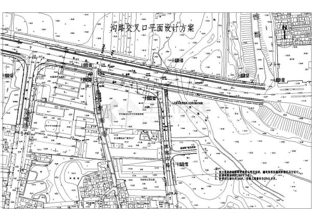 沟路交叉口建筑设计cad方案施工图-图一