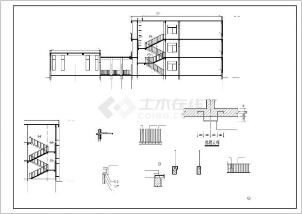 某三层社区服务办公楼框架结构建筑设计施工CAD图纸-图二