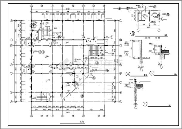 某四层综合楼钢筋混凝土结构建筑设计施工CAD图纸-图二