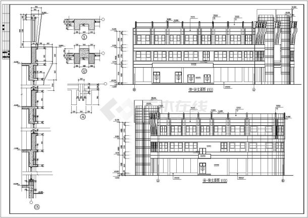 某长60.4米 宽35.3米CAD三层商场建筑图 含结构图-图二