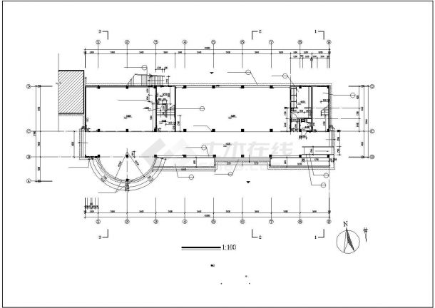 某小学多功能教学楼建筑施工图（CAD，11张图纸）-图一